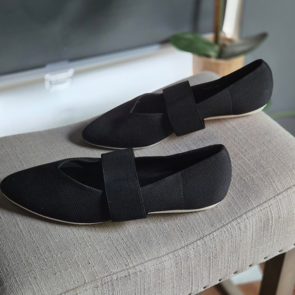 Kelly & Katie Womens Black Knit Pointed Toe Mary Jane Ballet Flats Size 9M